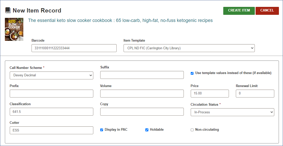 Call number fileds filled in Image