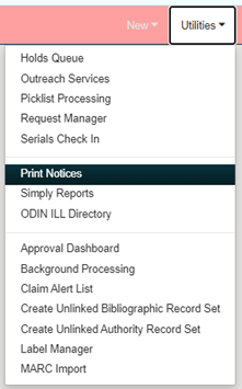 Utilities menu