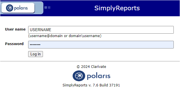 Simply Reports sign in screen image