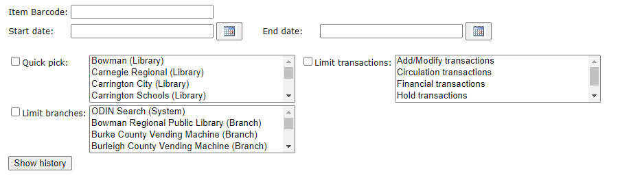 Item history report form image