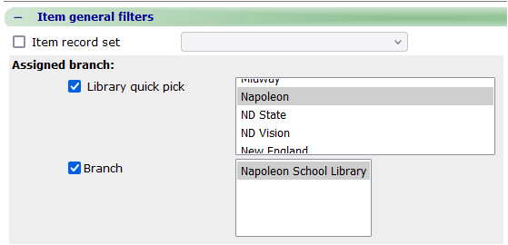 Screenshot of selected branch