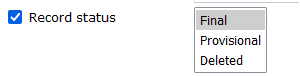 Screenshot of record status
