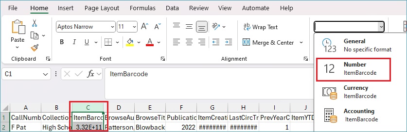 Screenshot of Number data type