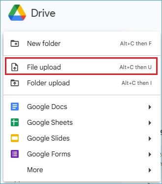 Screenshot of file upload