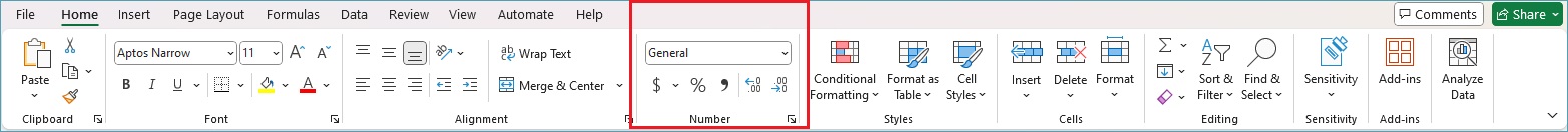 Screenshot Excel Ribbon
