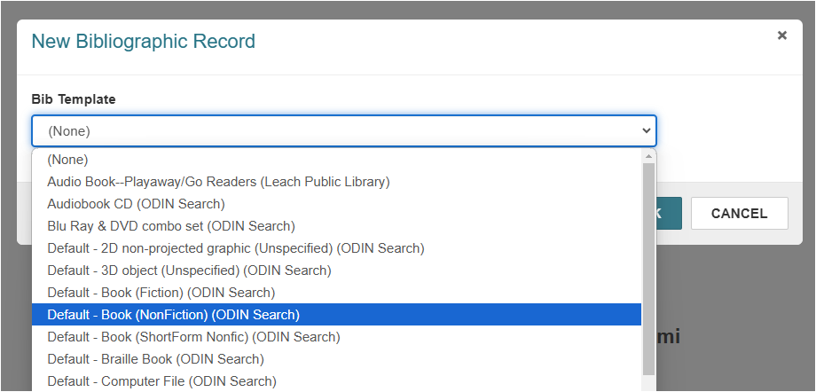 Screenshot of drop down menu
