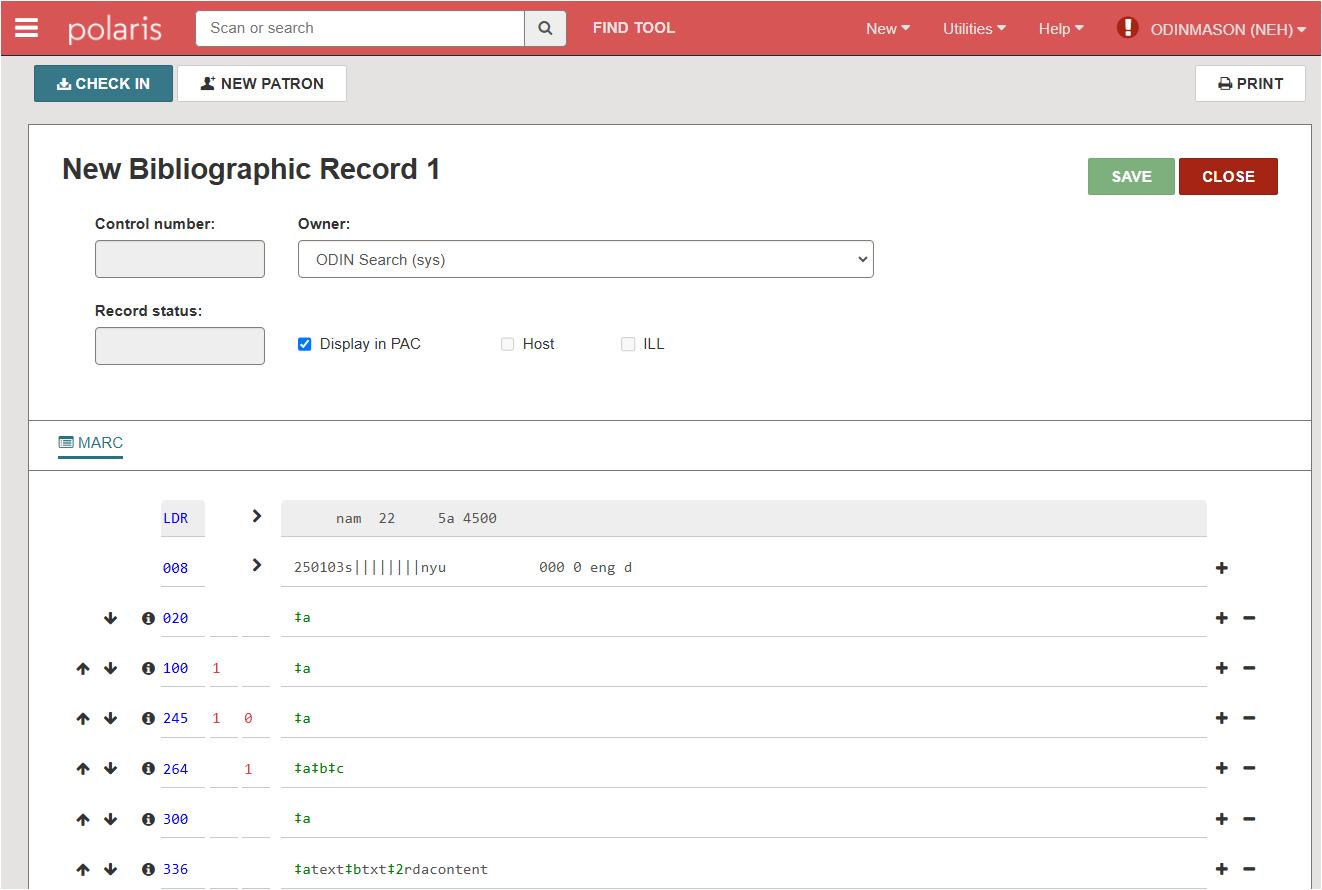 Screenshot of the blank template