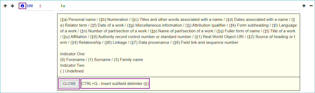Screenshot of help for field