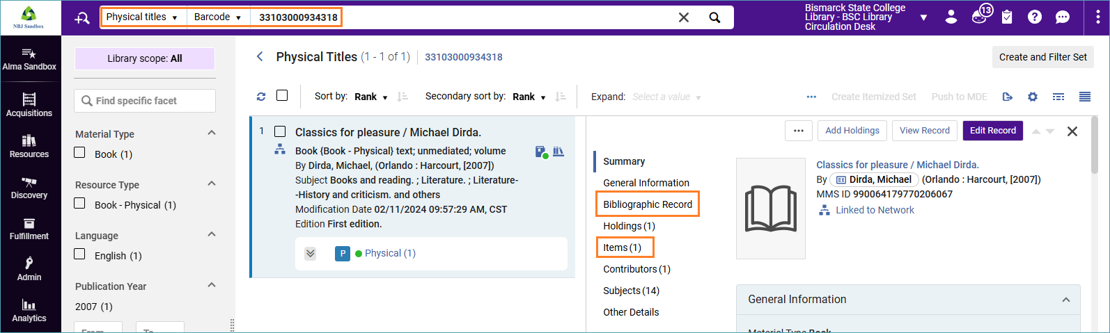 Screenshot of barcode search