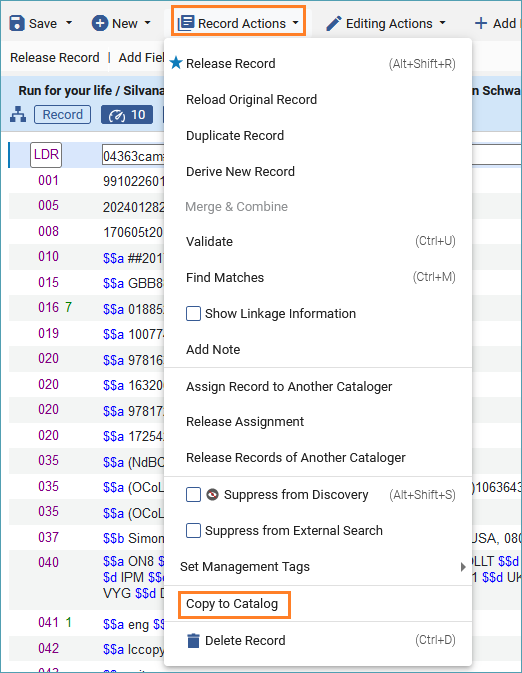 Screenshot of Copy To Catalog