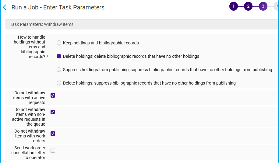 Screenshot of job task parameters