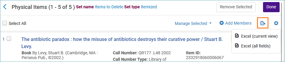 Screenshot export list icon