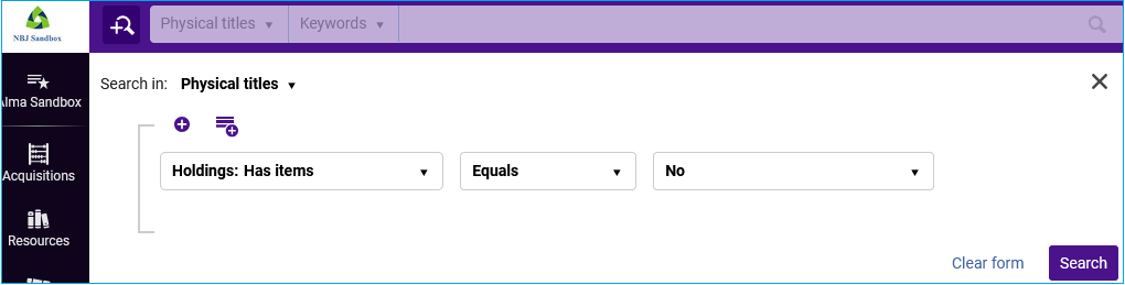 Screenshot Advanced search