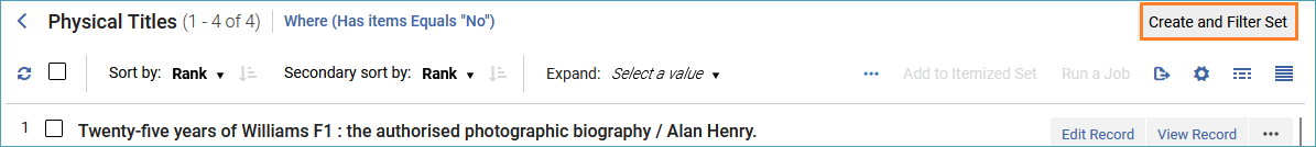 Screenshot of create and filter set button