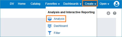 Screenshot of create analysis menu