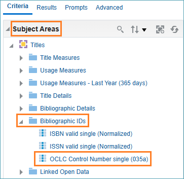 Screenshot of OCLC number in bibliographic IDs folder