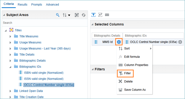 Screenshot of adding filter