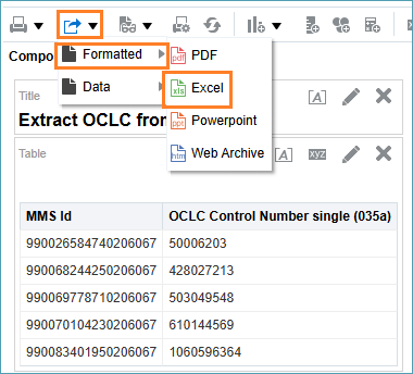 Screenshot of Export options