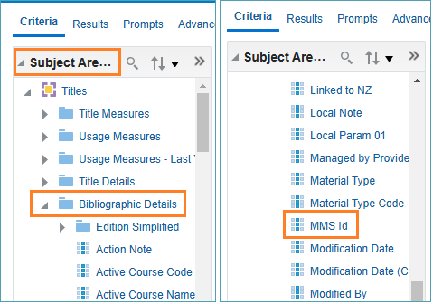 Screenshot of select MMS ID from Bibliographic Details folder