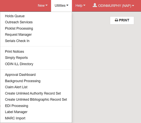 Utilities menu