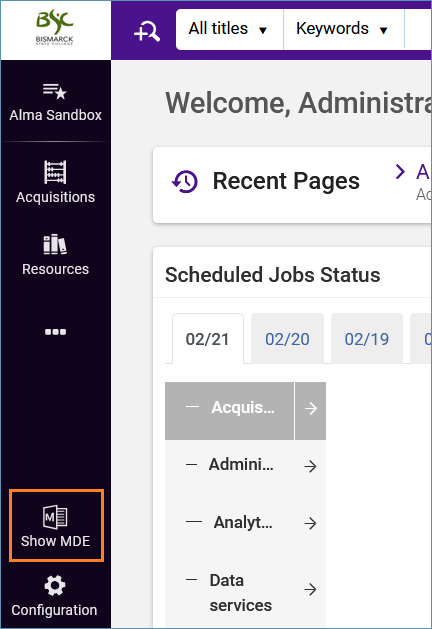 Screenshot of the Metadata Editor icon on the left menu bar in Alma