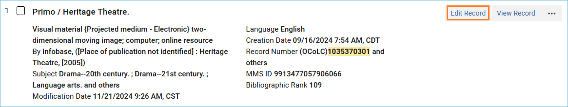 Image of edit button to edit bibliographic record
