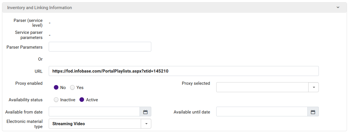 Image of inventory and Linking Information box of the portfolio