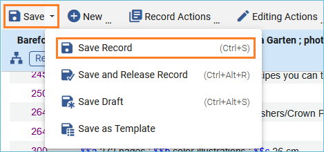Image of Save menu with Save Record selected