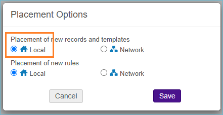 Image of placement options dialog with local selected