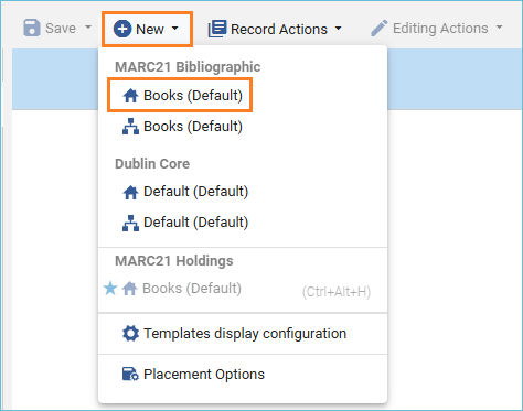 Image of the new menu with books default selected