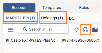Image of the bib and holdings tabs with release icon highlighted