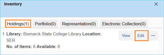 Image of holdings tab with edit button highlighted
