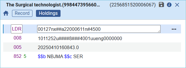 Image of the holdings record