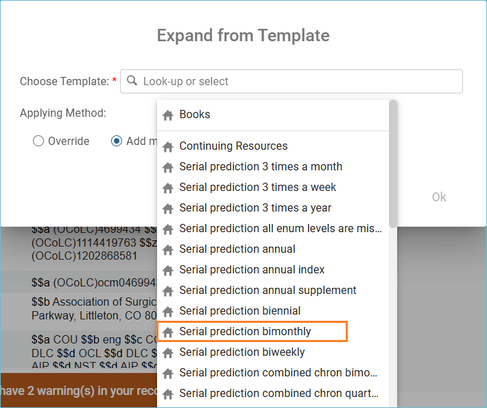 Image of available templates with bimonthly highlighted