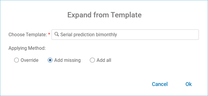Image of the options for applying the template to the holdings record