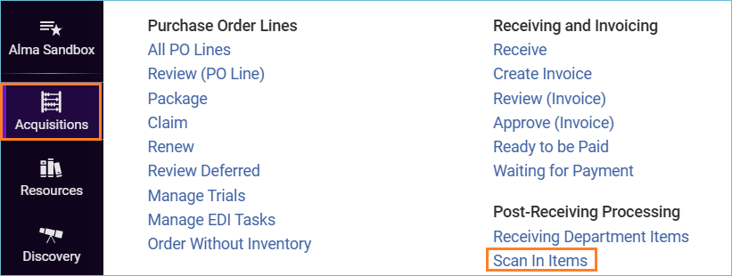 Image of Navigation to Scan In Items