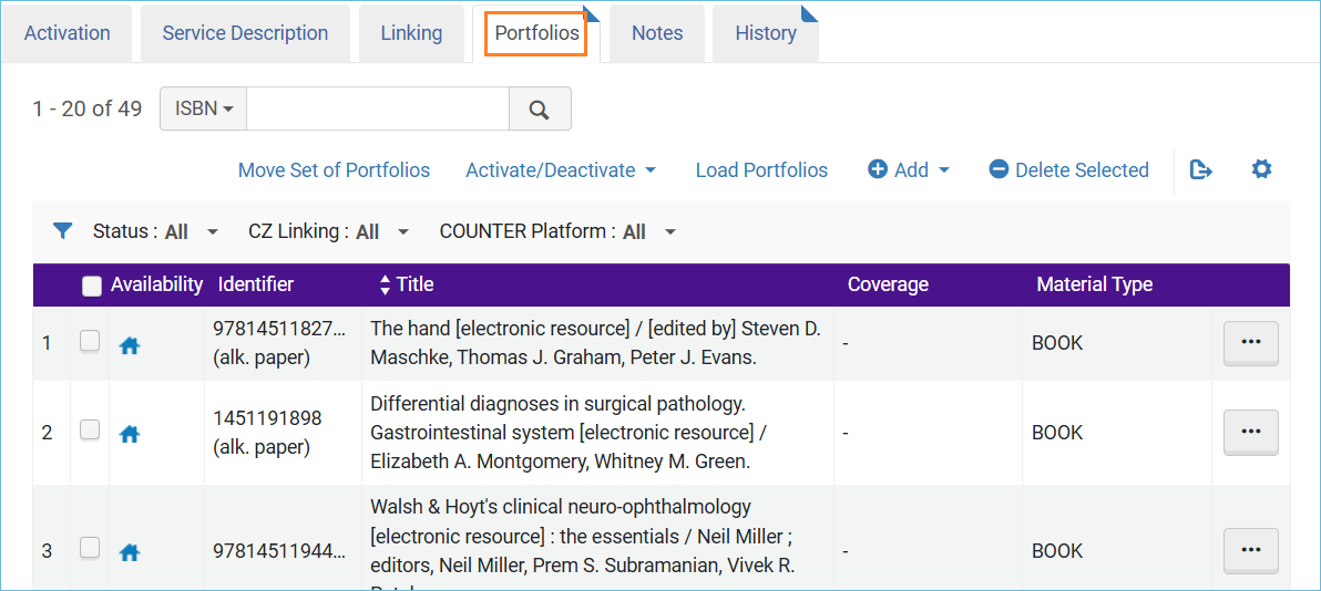 Image of the portfolios in the Portfolios tab