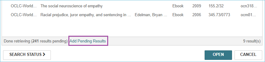 Image of pending results in the Find Tool
