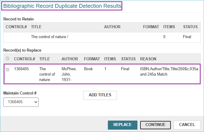 Image of the duplicate detection warning.