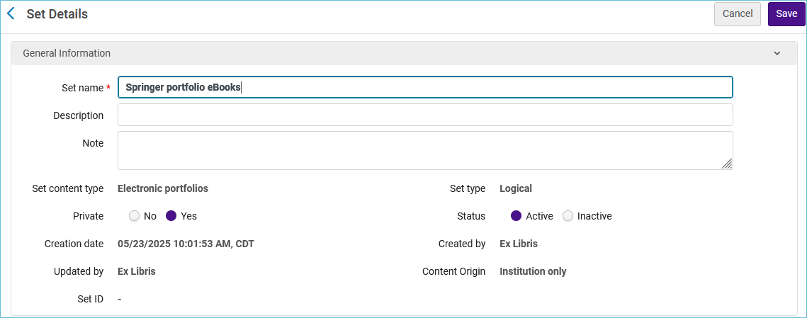 Image of workform when saving logical set.