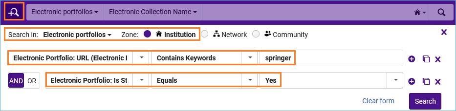 Image of the Advanced search