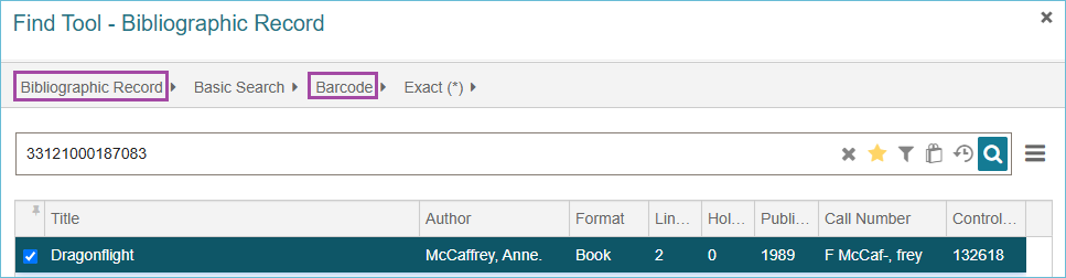Image of the Bibliographic record search in the Find Tool