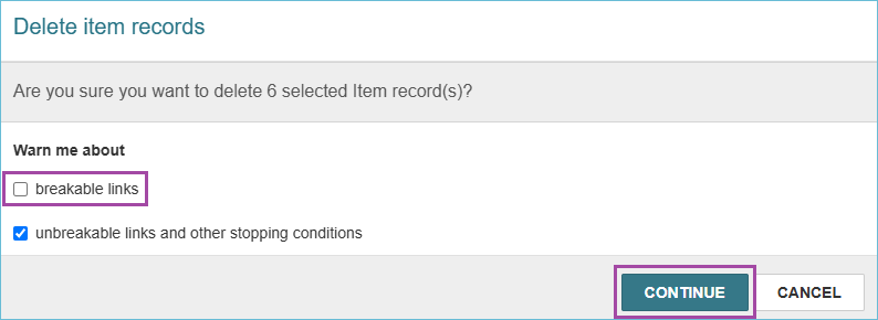 Image of dialog box during deletion