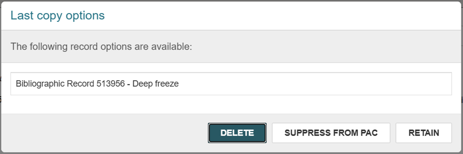 Last copy options confirmation screen
