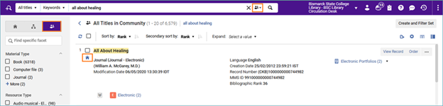 Screenshot of community zone search with institution activated title