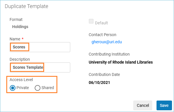 Image of duplicate template work form