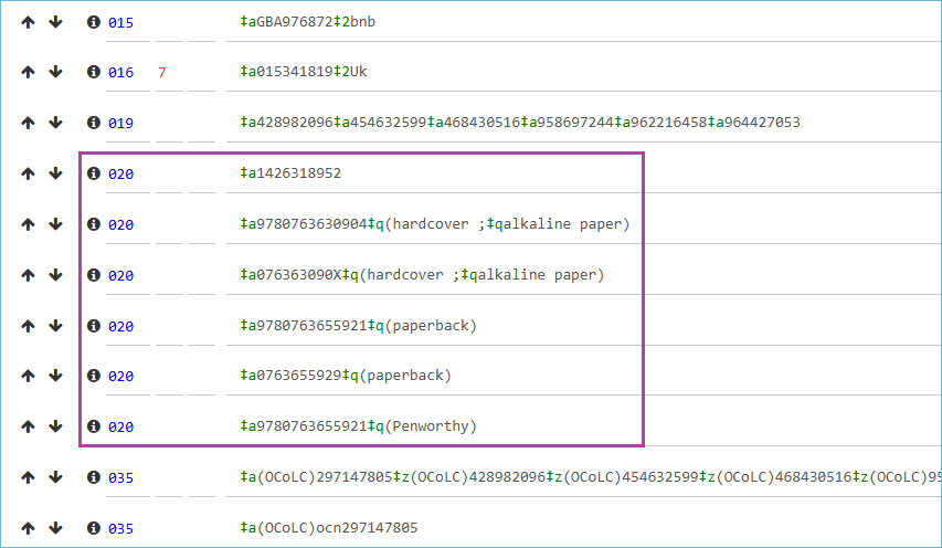 Image showing the 020s in the bibliographic record