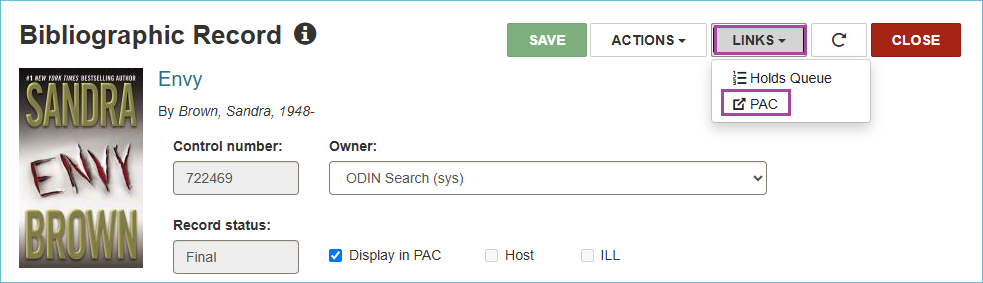 Image of the Links menu with PAC highlighted.