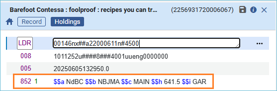 Image of the holdings record with a Dewey classification number.