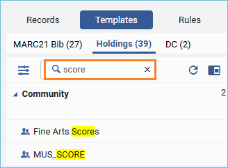 Image of the search option on the templates list